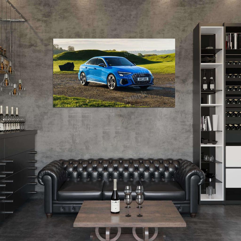 S3 Sedan Blue High Res HD HQ Car Posters Home Decor Aesthetic Garage Man Cave For Men Boys Wall Art Poster
