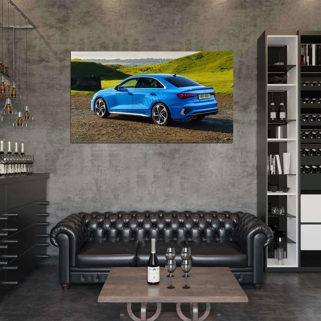 S3 Sedan Blue High Res HD HQ Car Posters Home Decor Aesthetic Garage Man Cave For Men Boys Wall Art Poster