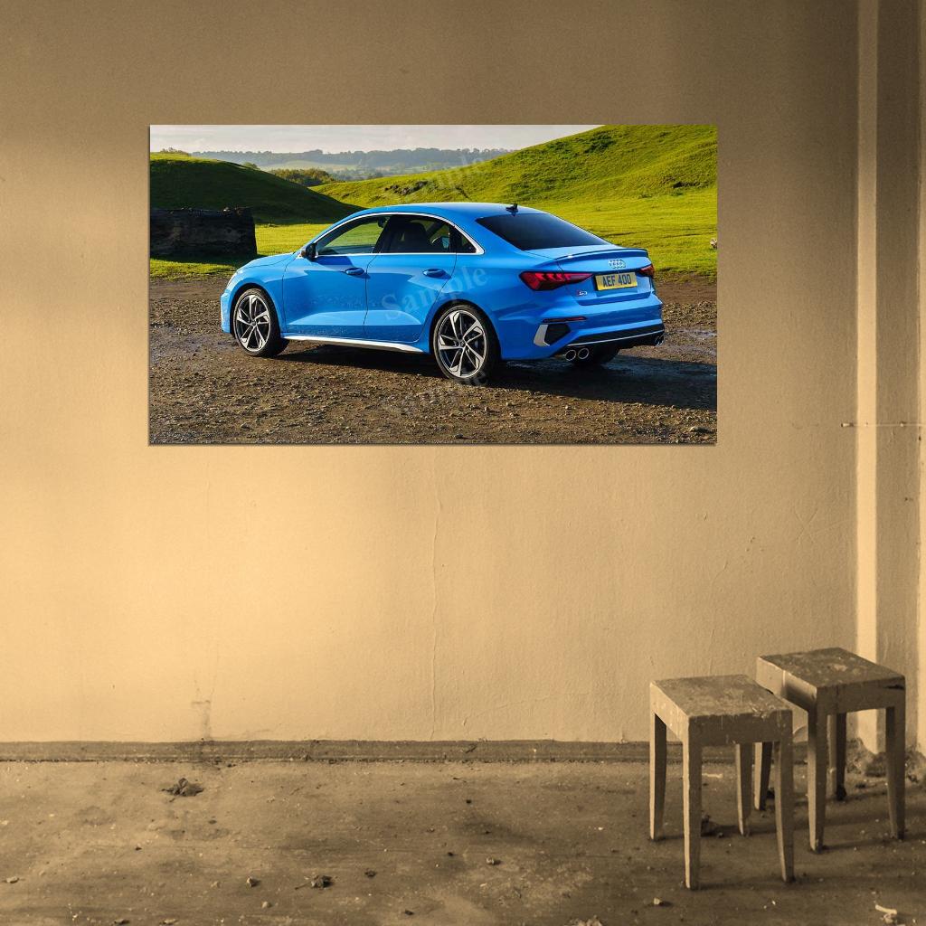 S3 Sedan Blue High Res HD HQ Car Posters Home Decor Aesthetic Garage Man Cave For Men Boys Wall Art Poster