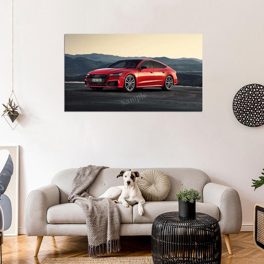 A7 Sportback 55 Tfsi Red High Res HD HQ Car Posters Home Decor Aesthetic Garage Man Cave For Men Boys Wall Art Poster