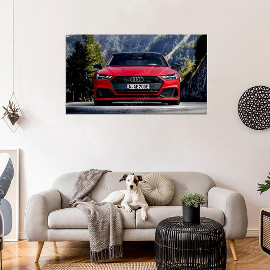 A7 Sportback 55 Tfsi Red High Res HD HQ Car Posters Home Decor Aesthetic Garage Man Cave For Men Boys Wall Art Poster
