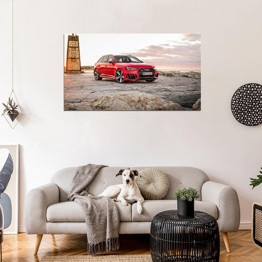 Rs4 Avant Red High Res HD HQ Car Posters Home Decor Aesthetic Garage Man Cave For Men Boys Wall Art Poster