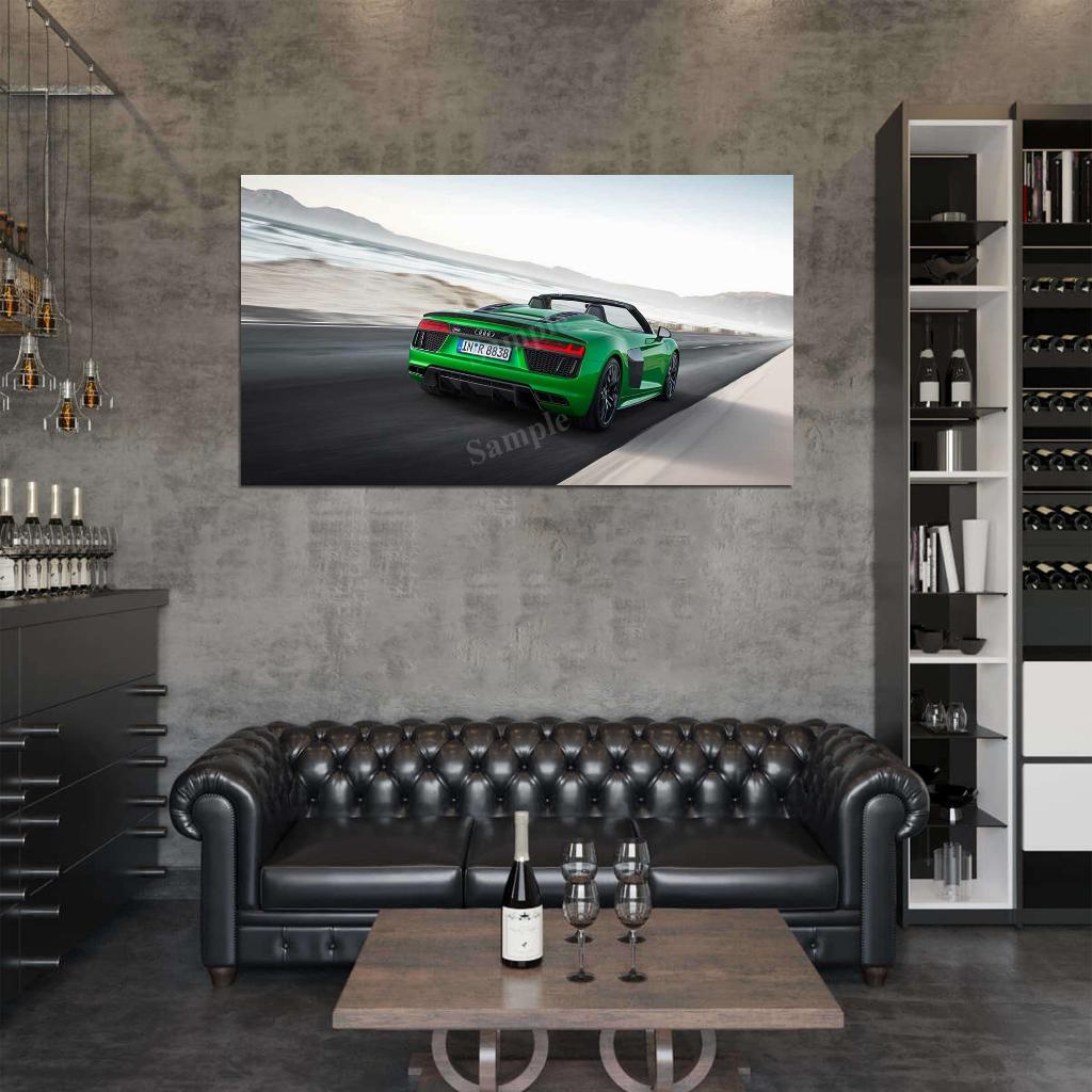 R8 Spyder V10 Plus Green High Res HD HQ Car Posters Home Decor Aesthetic Garage Man Cave For Men Boys Wall Art Poster