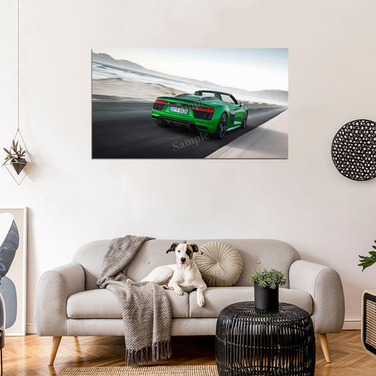 R8 Spyder V10 Plus Green High Res HD HQ Car Posters Home Decor Aesthetic Garage Man Cave For Men Boys Wall Art Poster