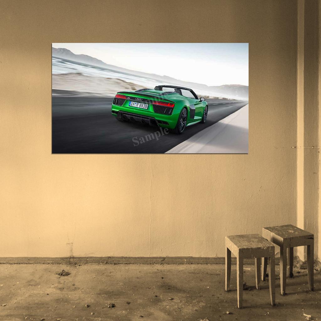 R8 Spyder V10 Plus Green High Res HD HQ Car Posters Home Decor Aesthetic Garage Man Cave For Men Boys Wall Art Poster