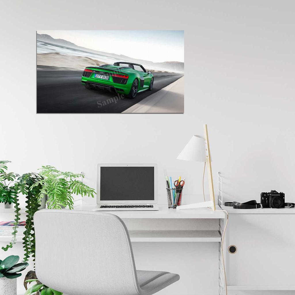 R8 Spyder V10 Plus Green High Res HD HQ Car Posters Home Decor Aesthetic Garage Man Cave For Men Boys Wall Art Poster
