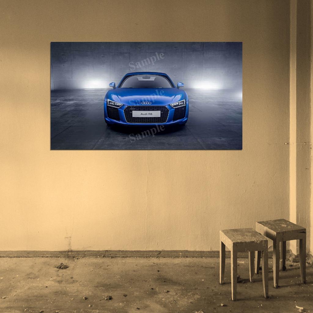 R8 Blue High Res HD HQ Car Posters Home Decor Aesthetic Garage Man Cave For Men Boys Wall Art Poster