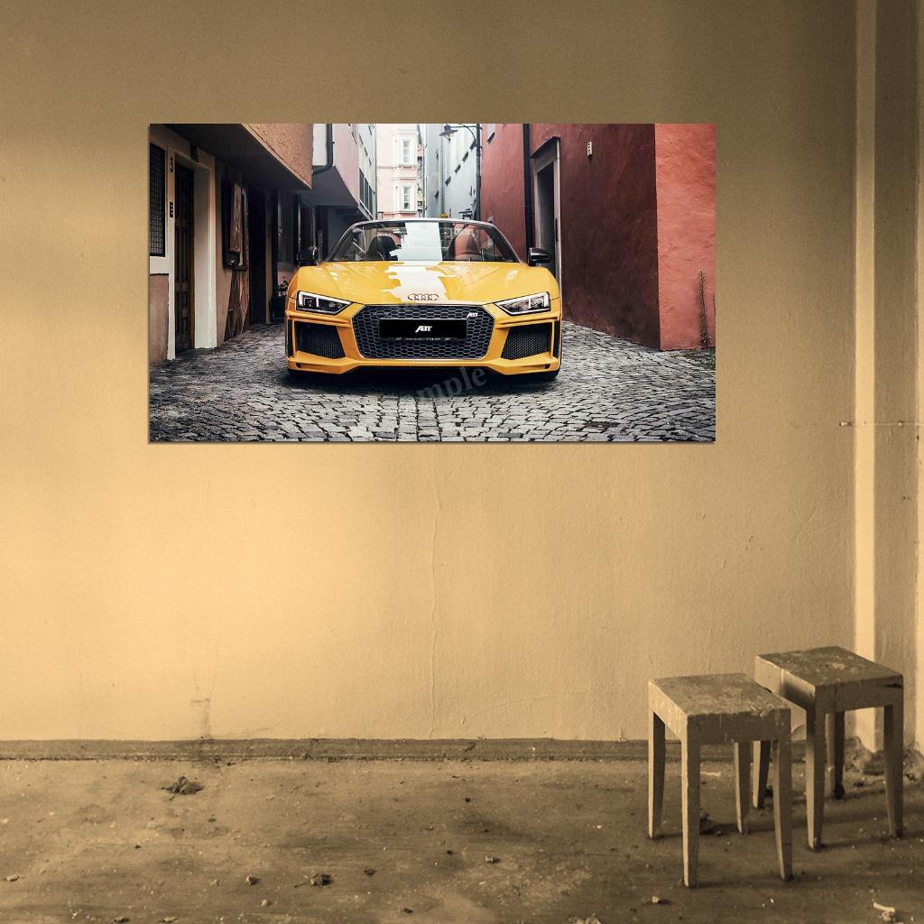 Abt R8 Spyder Yellow High Res HD HQ Car Posters Home Decor Aesthetic Garage Man Cave For Men Boys Wall Art Poster