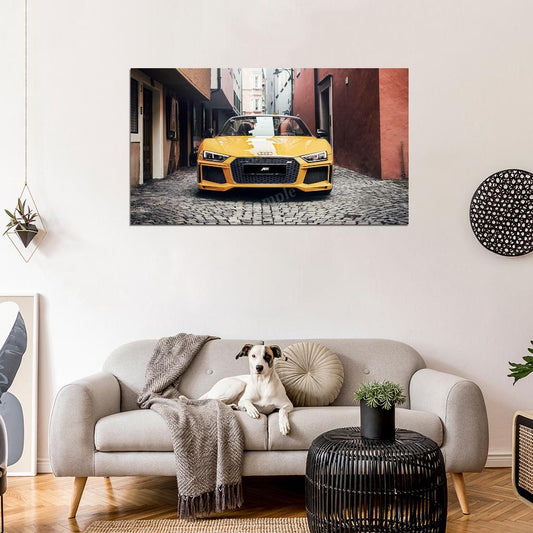 Abt R8 Spyder Yellow High Res HD HQ Car Posters Home Decor Aesthetic Garage Man Cave For Men Boys Wall Art Poster