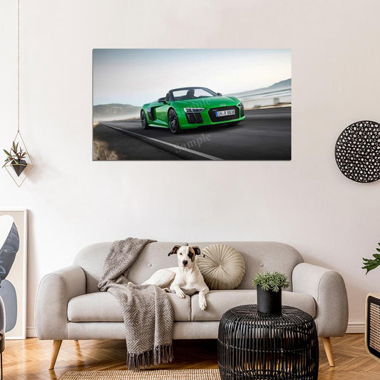 R8 Spyder V10 Plus Green High Res HD HQ Car Posters Home Decor Aesthetic Garage Man Cave For Men Boys Wall Art Poster