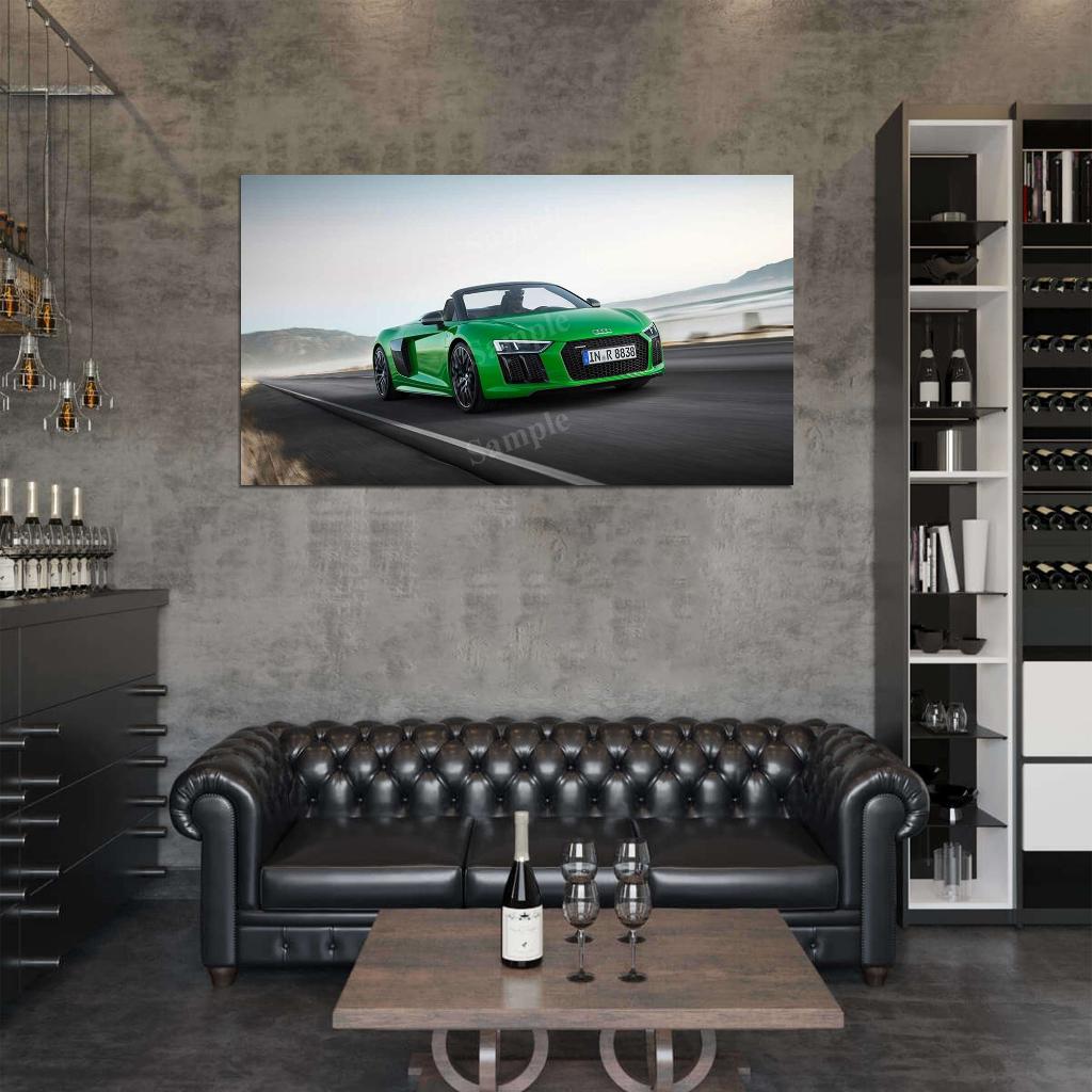 R8 Spyder V10 Plus Green High Res HD HQ Car Posters Home Decor Aesthetic Garage Man Cave For Men Boys Wall Art Poster