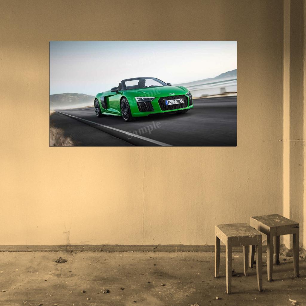R8 Spyder V10 Plus Green High Res HD HQ Car Posters Home Decor Aesthetic Garage Man Cave For Men Boys Wall Art Poster