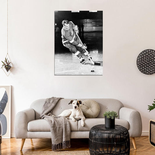 Gordie Howe Classic Retro BW Hockey Sport Wall Art Print Poster