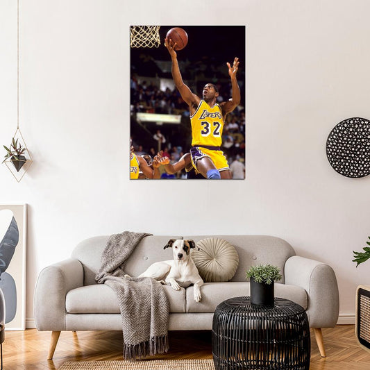 Magic Johnson Layup Los Angeles Retro Basketball Sport Wall Art Print Poster