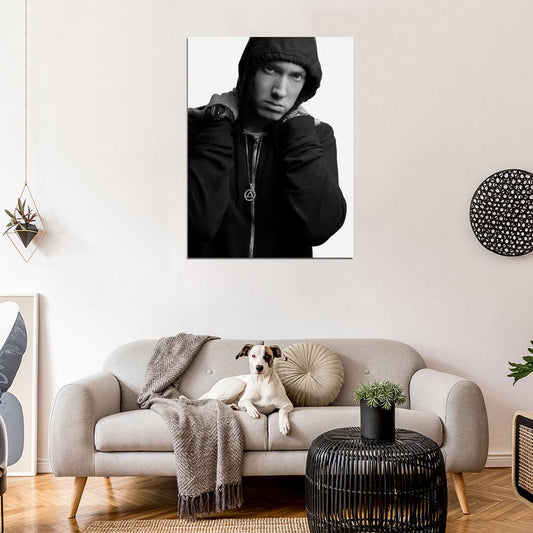 Eminem Hoodie Hip Hop Rap Music Singer BW Rare Wall Art Print Poster