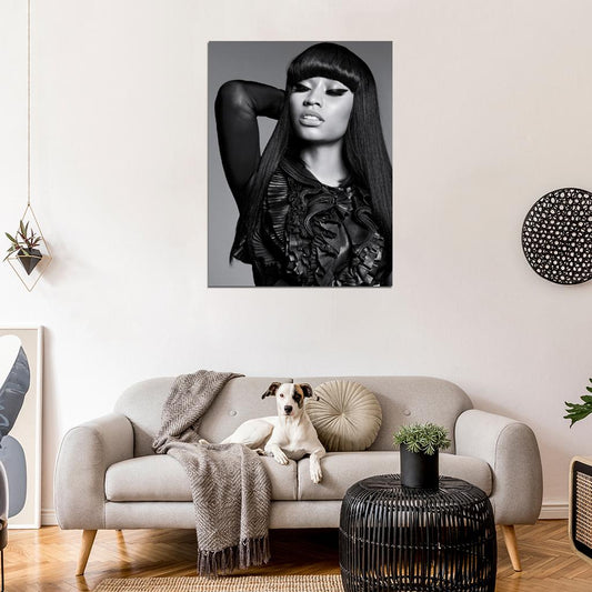Nicki Minaj Beautiful Makeup Hip Hop R&B Music Singer BW Rare Wall Art Print Poster
