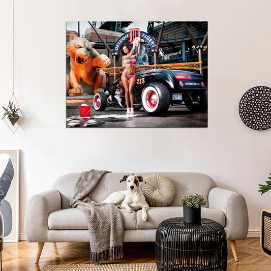 Wet Girl Hot Sexy Babe Woman Car Miss Tuning Wall Art Print Poster