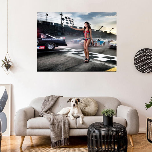 Racing Hot Sexy Babe Woman Car Miss Tuning Wall Art Print Poster
