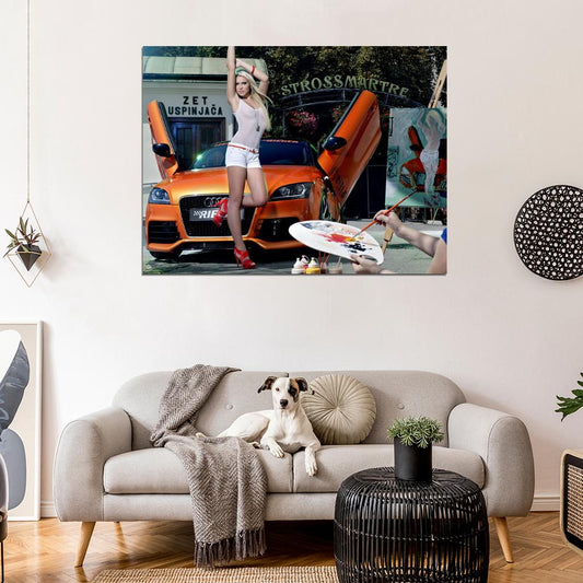 Mandy Lange Audi Hot Sexy Babe Woman Car Miss Tuning Wall Art Print Poster