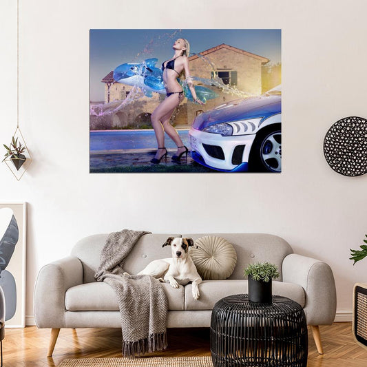 Mandy Lange Wet Water Hot Sexy Babe Woman Car Miss Tuning Wall Art Print Poster
