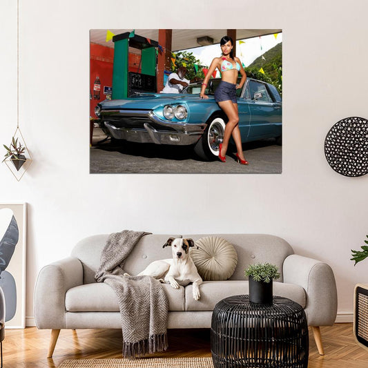 Gas Station Hot Sexy Babe Woman Car Miss Tuning Wall Art Print Poster
