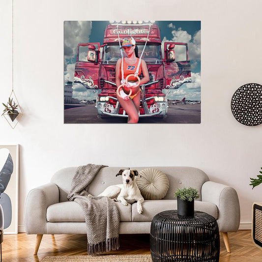 Truck Scania Super Hot Sexy Babe Woman Car Miss Tuning Wall Art Print Poster