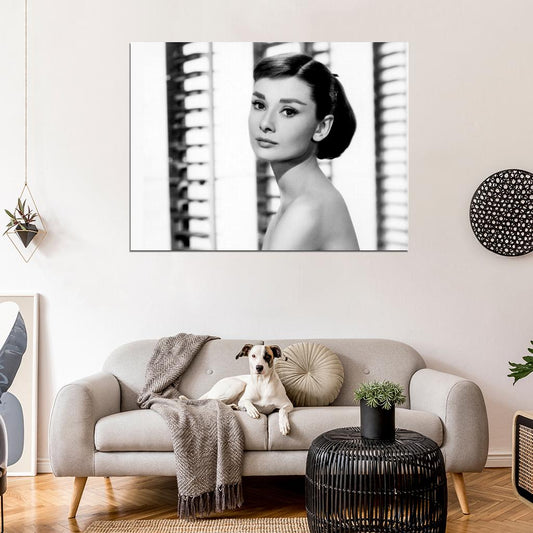 Audrey Hepburn Retro Classic Actress BW Wall Art Print Poster