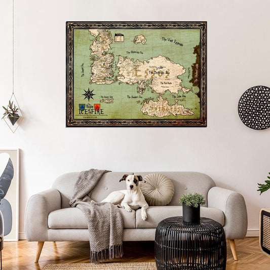 World Map Song of Ice and Fire Westeros Essos Game of Thrones Wall Art Print Poster