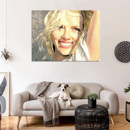 Scarlett Johansson Beautiful Actress Smile Portrait Drawing Painting Art Wall Art Print Poster