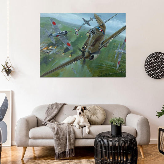 Dogfight Aircraft World War 2 WW2 Military Painting Art Wall Art Print Poster