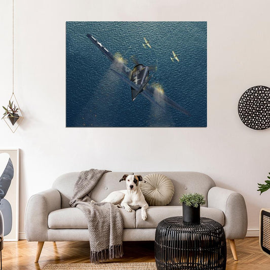Grumman F6F Hellcat Aircraft Dogfight World War 2 WW2 Military Painting Art Wall Art Print Poster