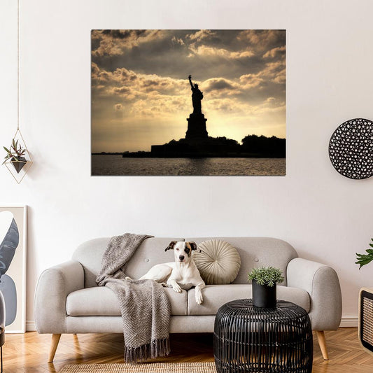 Statue of Liberty Sunset New York USA Wall Art Print Poster