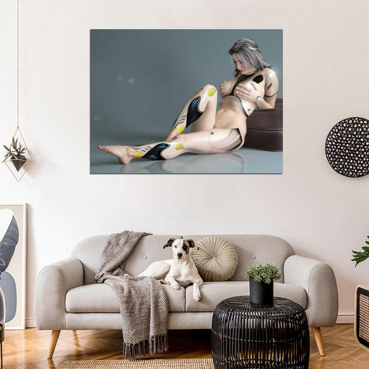 Android Nude Girl Hi-Tech Sci-Fi Robot Fantasy Rendering Hot Sexy Wall Art Print Poster