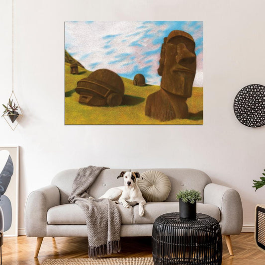 Daft Punk Painting Easter Island Music Cool Art Artwork Wall Art Print Poster