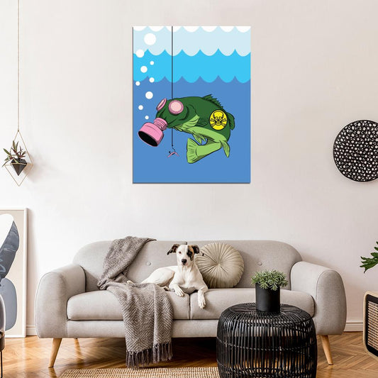 Biohazard Fish Toxic Fishing Gas Mask Cool Art Wall Art Print Poster