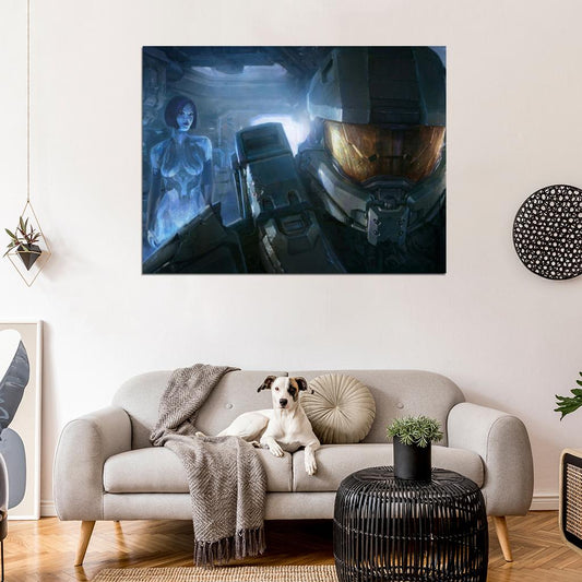 Halo 4 Master Chief Cortana Painting Video Game Art Wall Art Print Poster