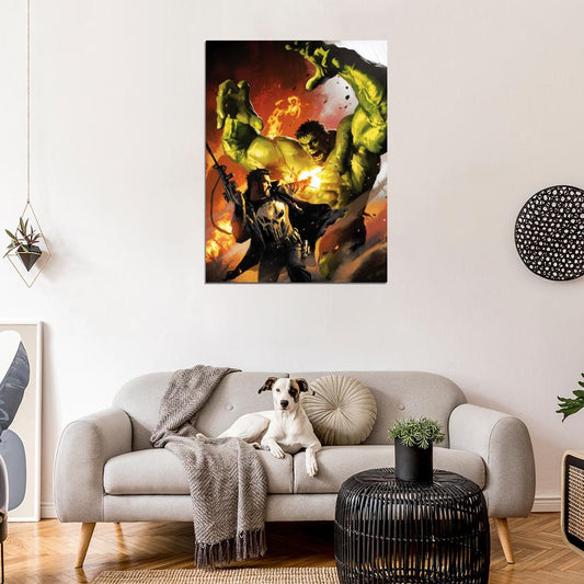 Punisher vs Hulk Fight Awesome Art Wall Art Print Poster