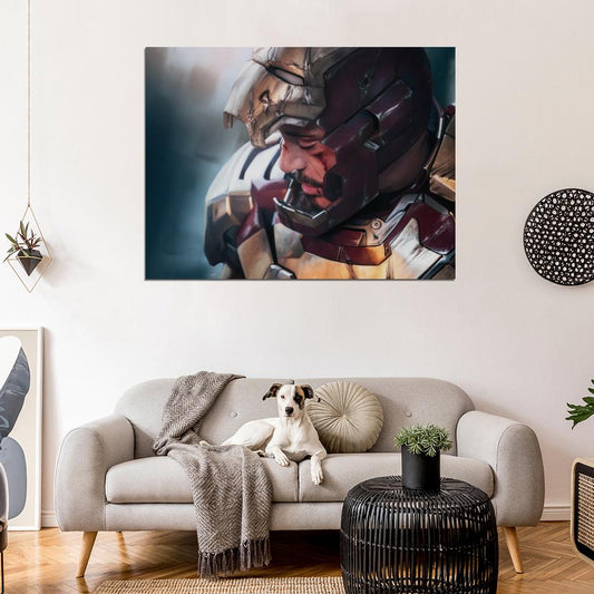 Tony Stark Wounded Blood Iron Man Awesome Art Mask Helmet Wall Art Print Poster