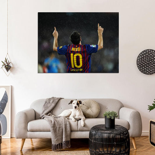 Lionel Messi Back Rain Argentina Football Soccer Sport Wall Art Print Poster