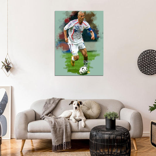 Zinedine Zidane France Legend Painting Art Football Soccer Sport Wall Art Print Poster
