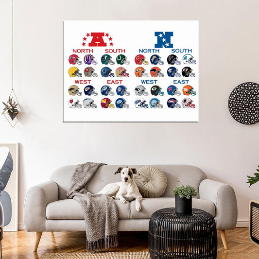 All Football Teams Helmets Logos Sport Wall Art Print Poster