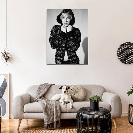 Pink Rock Pop Singer Music BW Art Wall Art Print Poster