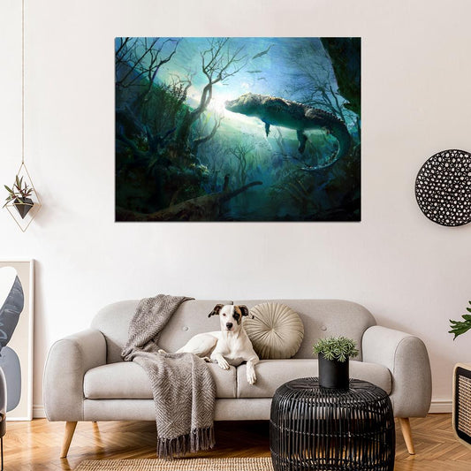 Crocodile Painting Art Underwater Landscape Animal Nature Wall Art Print Poster