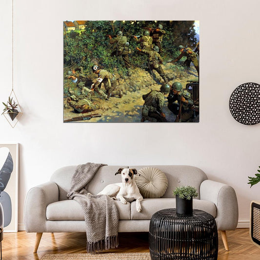 World War II D-Day Normandy WW2 Painting Art Soldiers Wall Art Print Poster