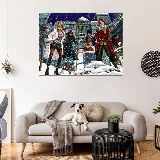 Fairy Tail Cast Characters Lucy Heartfilia Happy Erza Scarlet Natsu Dragneel Gray Fullbuster Juvia Loxar Gajeel Redfox Wall Art Print Poster