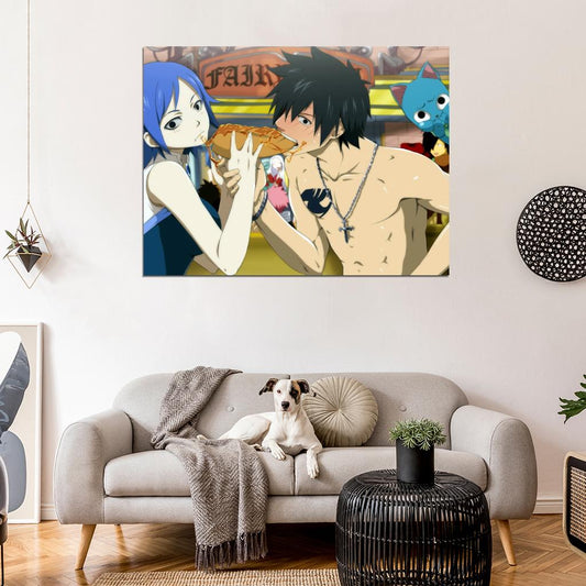 Fairy Tail Gray Fullbuster Juvia Loxar Happy Funny Anime Manga Art Wall Art Print Poster
