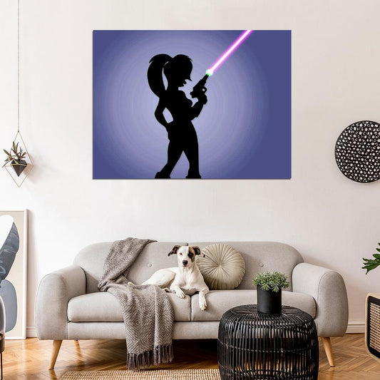 Futurama Turanga Leela Amazing Silhouette Gun Hot Purple Art Wall Art Print Poster