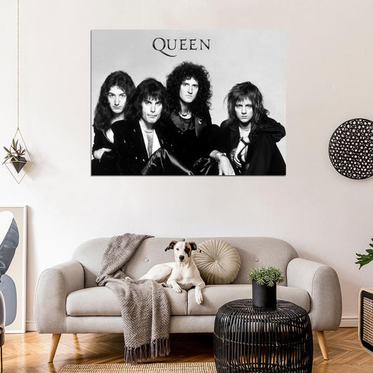Queen Freddie Mercury John Deacon Roger Taylor Brian May Rock Band Music BW Retro Wall Art Print Poster