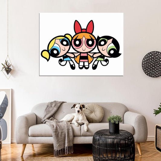 The Powerpuff Girls Three Characters Cute Funny Kids Cartoon Art Wall Art Print Poster