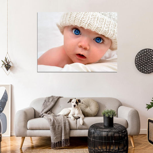Cute Baby Beautiful Blue Eyes Kid Child Infant Funny Wall Art Print Poster